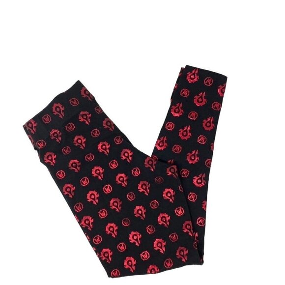 Mighty Fine World of Warcraft Leggings Large Black Metallic Red Logos - Picture 5 of 6